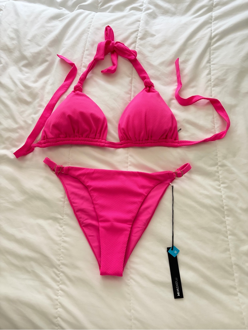 MaxSwim Cameron Textured Sliding Halter Top Bubblegum Pink DD/E Bikini